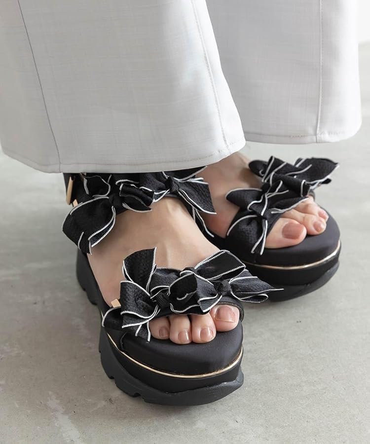 Amazon | [ランダ] サンダル ミニリボン厚底スポ―ツサンダル